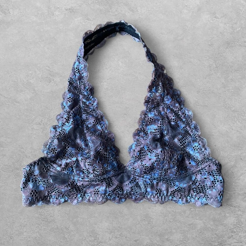 Intimately Free People Blue Lace Halter Bralette S Boho Y2K